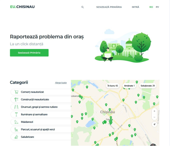 The functionality of the online platform for notifying about urgent problems in the city "eu.chisinau.md"

